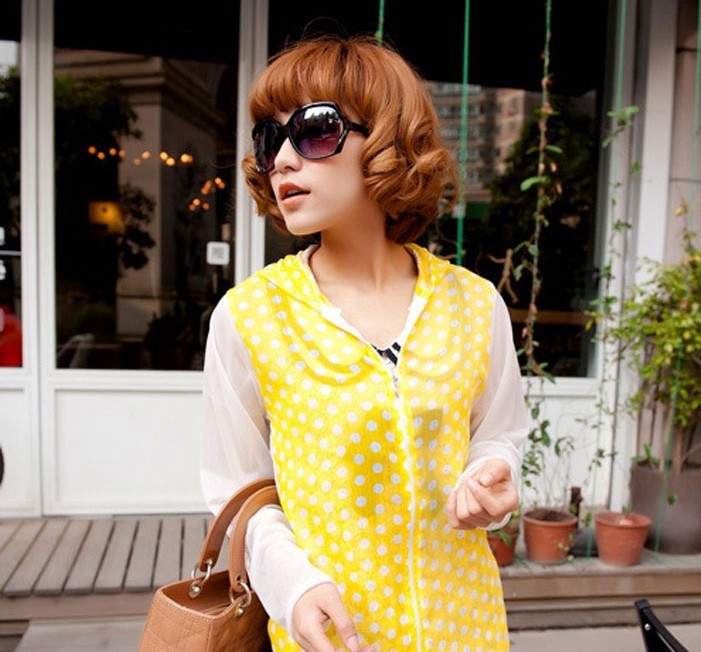 Polka dot anti-uv chiffon long-sleeve with a hood cape sun protection clothing transparent long-sleeved shirt color