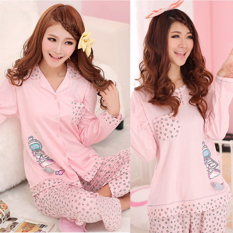 Polka dot autumn new arrival women's sleepwear long-sleeve cartoon candy lounge set