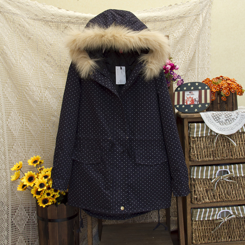 Polka dot with a hood slim cotton-padded jacket female medium-long wadded jacket cotton-padded jacket outerwear