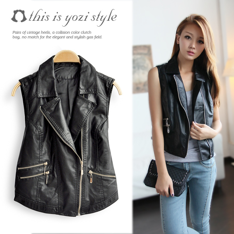 Pomeloes clothing 2012 autumn new arrival fashion slim punk turn-down collar leather jacket vest l-741