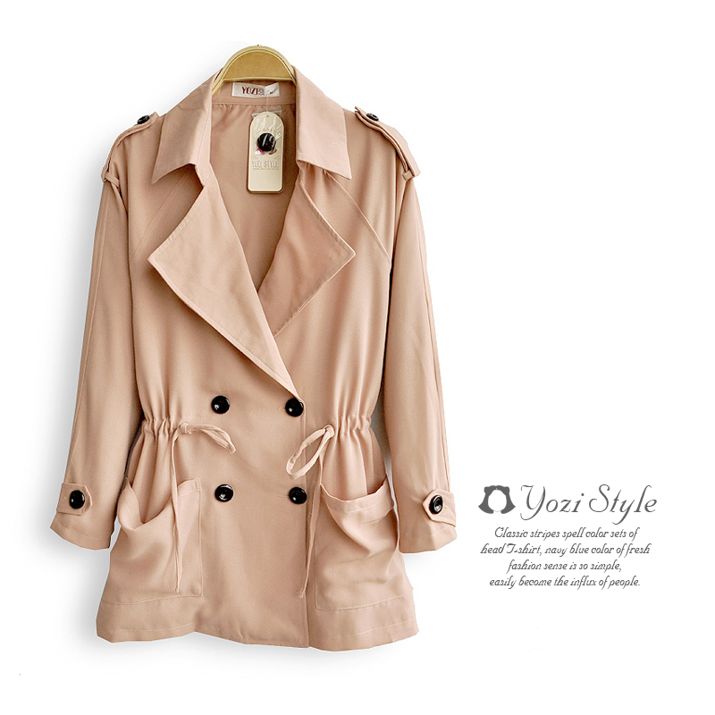 Pomeloes clothing 2012 autumn new arrival women's casual turn-down collar drawstring double breasted trench outerwear zb427