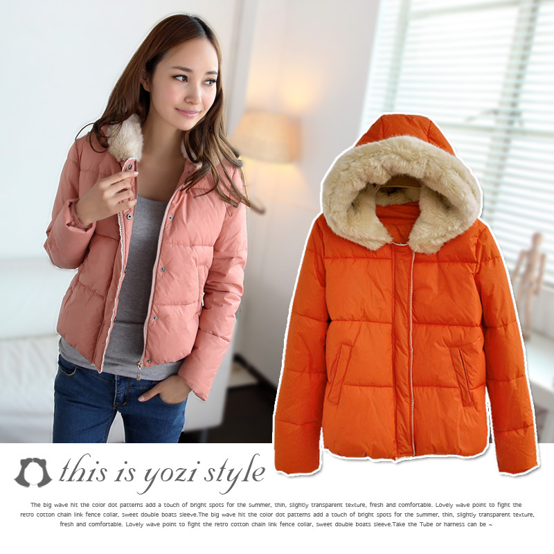 Pomeloes clothing 2012 winter fur collar with a hood short design wadded jacket outerwear cotton-padded jacket ac346