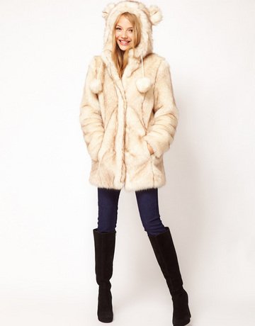 pong faux fur coat with double ears decoration on hat for asos free shipping for epacket and china post air mail