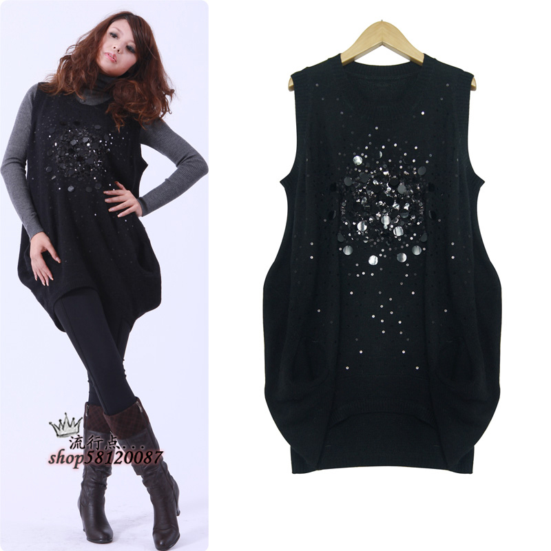 Popular 2012 women's paillette sleeveless rabbit fur sweater 101193