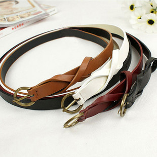 Popular all-match ol vintage buckle 8 faux leather thin belt