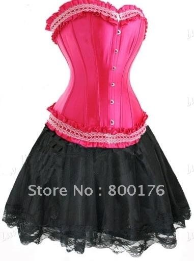 Popular Black Brocade Boned Lingerie Lace Up Steel With Tutu Dress Sexy Bustier Corset 8001S-6XL