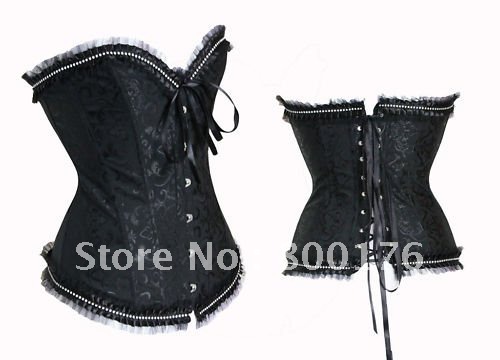 Popular Black Brocade Boned Lingerie Lace Up Steel With Tutu Dress Sexy Bustier Corset 9424S-6XL