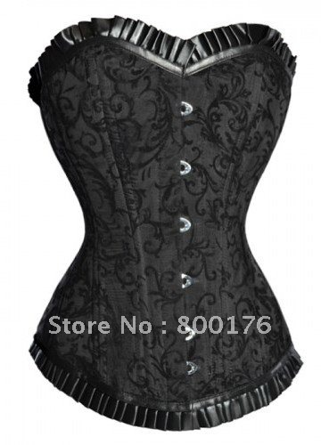 Popular Black Brocade Boned Lingerie Lace Up Steel With Tutu Dress Sexy Bustier Corset zt5200 S-6XL