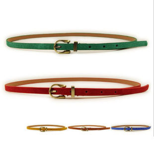 Popular cowhide bottom women's all-match multicolour candy color vintage round buckle pigskin genuine leather thin belt