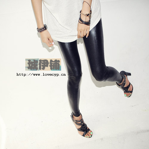 Popular faux leather shiny ankle length trousers legging dull black variety of print