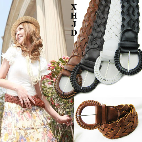 Popular leather packet PU belt knitted pin buckle women's strap