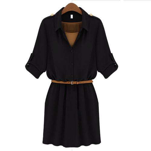 popular western solid turndown collar dress for free shipping