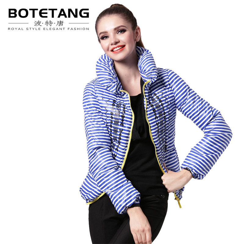 Porter 2012 fashion stripe thickening stand collar short down coat design formal casual Women