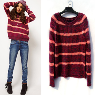 Powder stripe sweater sweater gsx raglan sleeve sweater basic female sweater liangsi loose long-sleeve free shipping