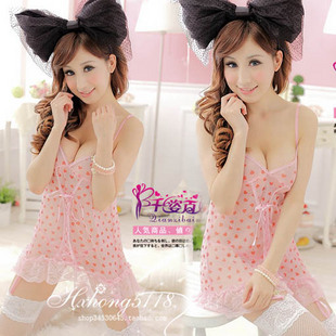 Powder sweetheart vest garter lace decoration lingerie pants female sexy temptation transparent sleepwear 7038