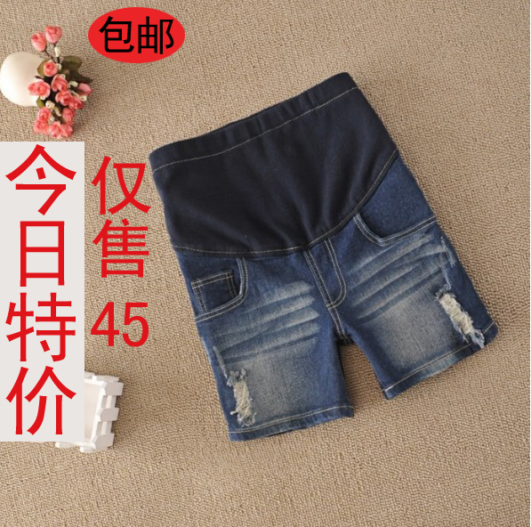 Pregnant wear Piti house maternity spring and summer denim shorts maternity shorts belly pants boot cut jeans 5860