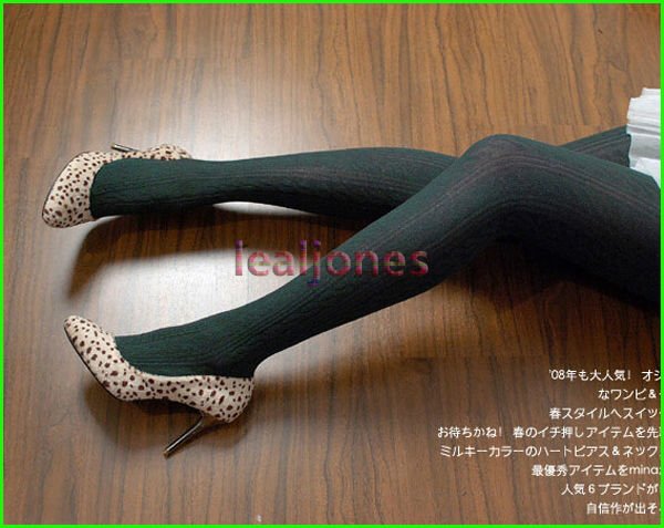 Premium Fashion Winter wild colored linen pattern cotton pantyhose dark green socks stocking 066