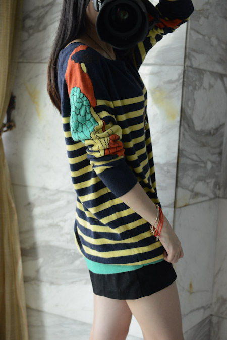 Preppy style candy color block small parrot stripe sweater cashmere sweater high quality women's sweater