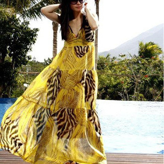 Presale 1129 bohemia leopard print spaghetti strap chiffon skirt full dress beach dress one-piece dress 2011