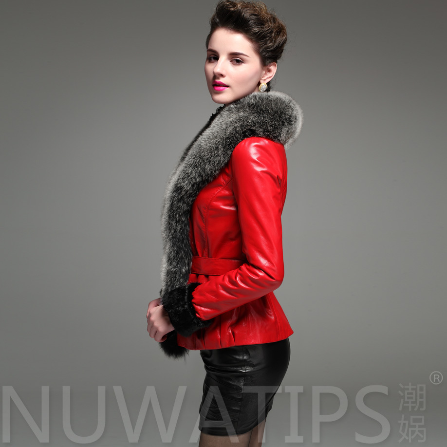 Price!!Sheepskin down coat 2012 fox fur mink genuine leather female short design slim