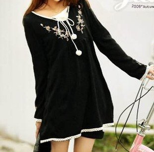 Princess 2012 autumn vintage embroidery fur ball laciness gentlewomen knitted one-piece dress 086