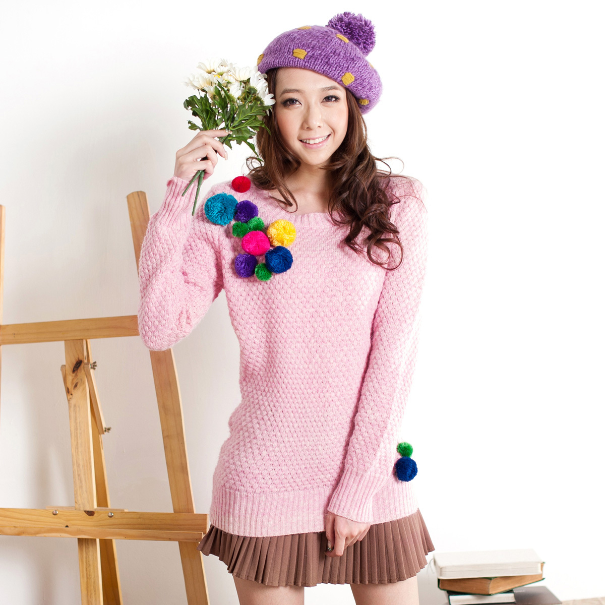 Princess 2012 new arrival autumn women's candy color ball o-neck pineapple sweater