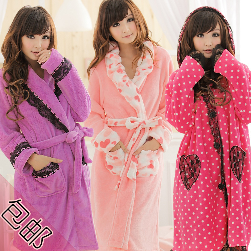 Princess coral fleece thermal thick robe bathrobes sleepwear lounge female autumn and winter