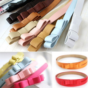 princess double bowknot belts candy color women thin leather waistband fashion lovely small girdle free shipping promotion