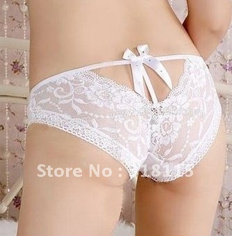 Princess lace diamond bow deep V-exposed thigh sexy underwear White Free shipping