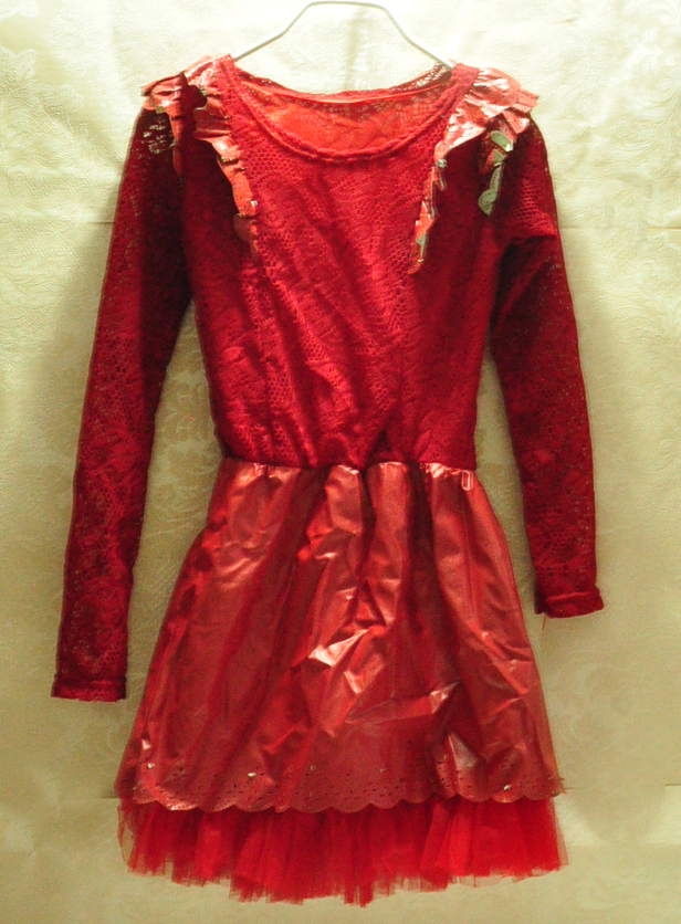 Princess long-sleeve red leather one-piece dress