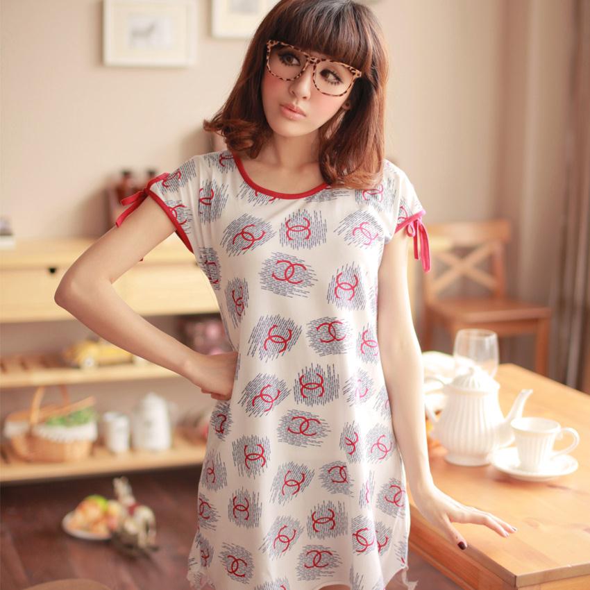 Princess nightgown female 100% cotton short-sleeve summer sleepwear o-neck medium-long casual lounge female 100% cotton set