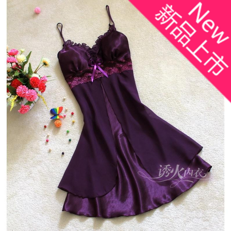 Princess sexy sleepwear female temptation lace faux silk mm plus size women's spaghetti strap nightgown lounge