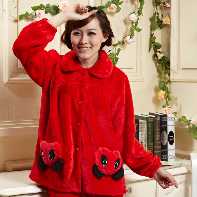 Princess sleepwear autumn and winter Women flannel thickening coral fleece sleepwear lounge set 115