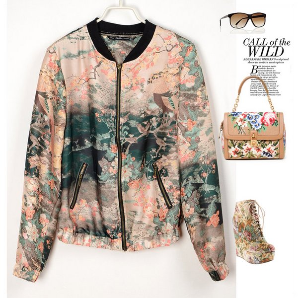 Print chiffon women's outerwear jacket