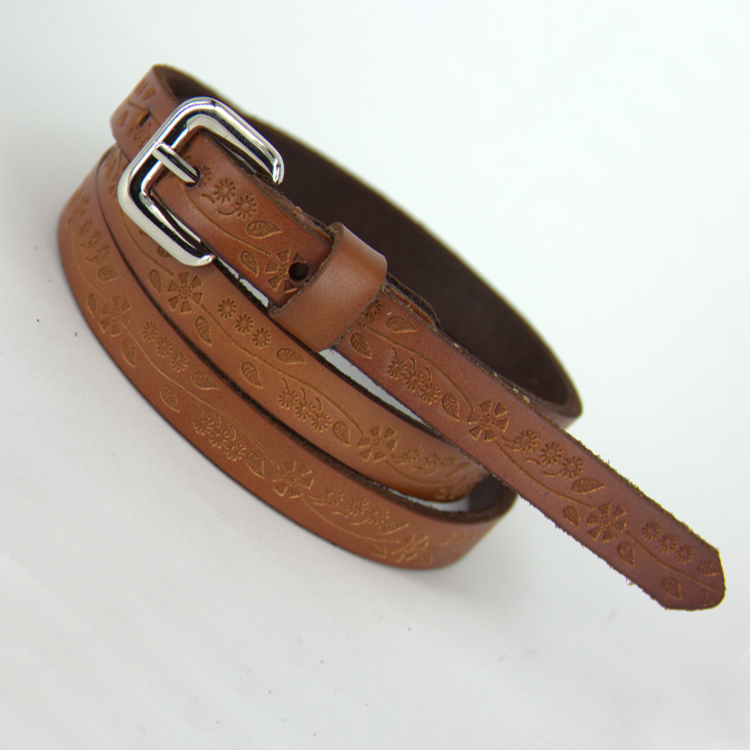 Print cowhide leather thin belt female small strap genuine leather belt genuine leather thin belt