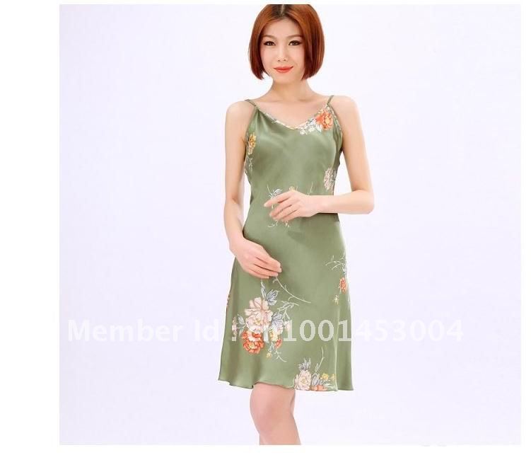 printed silk satin lady sleeping dress