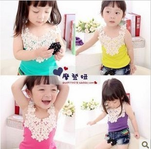 Product children's clothing 2013 summer female child lace cutout crochet cotton thread tank