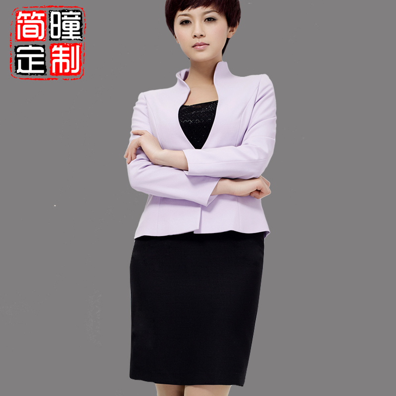 Professional women's fashion stand collar purple blazer slim hip bust skirt plus size a117