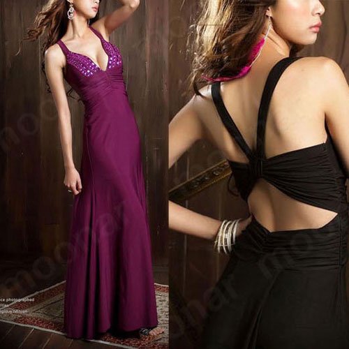 Prom Deep V Bead Cross Back beading Formal Gown A-line Long Dresses Evening Party Cocltail attire E0721