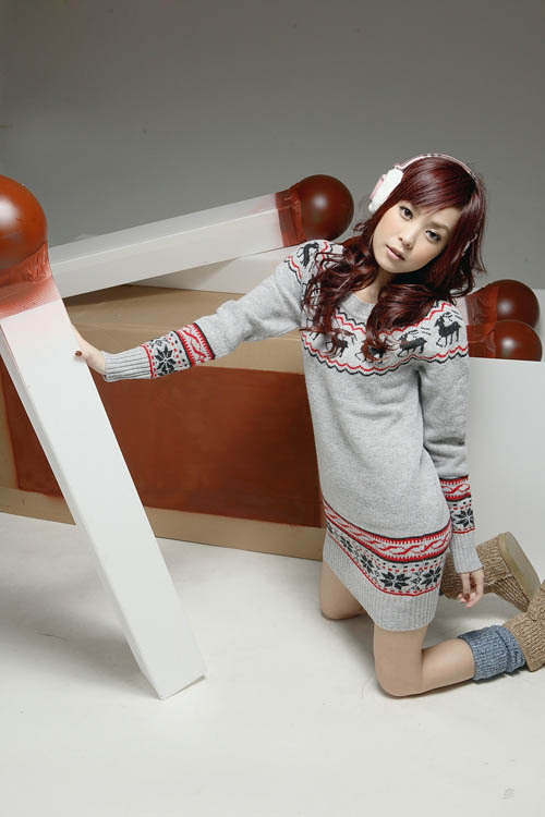 Promotion!!2012 Autumn New Women's Christmas Deer Prints Knit Long Sweater, Winter Sweater,freeshipping