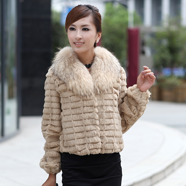 Promotion!2012 winter women's raccoon fur neck fur piece rex rabbit coat 4 color for choose short winter coat very good quality