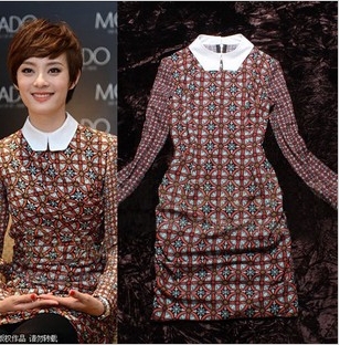 Promotion!Free Shipping  2013 Fashion  Women Printing Club Brand Dress ,Long  Sleeve Dress for Women