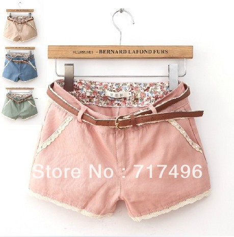 promotion,free shipping,2013 spring summer new Korean sweet lace Dingzhu pocket pants shorts / send belt