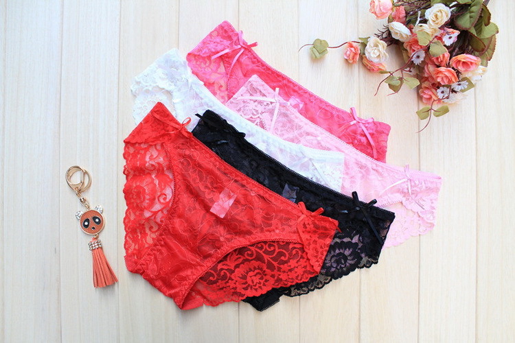 Promotion! Free Shipping (5pcs/Pack) Sexy Transparent Brifs Bowknot Decoration Temptation Elastic Lace Underwear,Wholesale