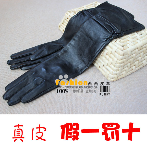 PROMOTION! Free Shipping! Autumn and winter sheepskin female long design genuine leather gloves women's thickening thermal