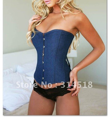 Promotion!! Free shipping!!  Elastic denim bra suit sexy corset, lingerie, push-up full-boned corset  (20005)