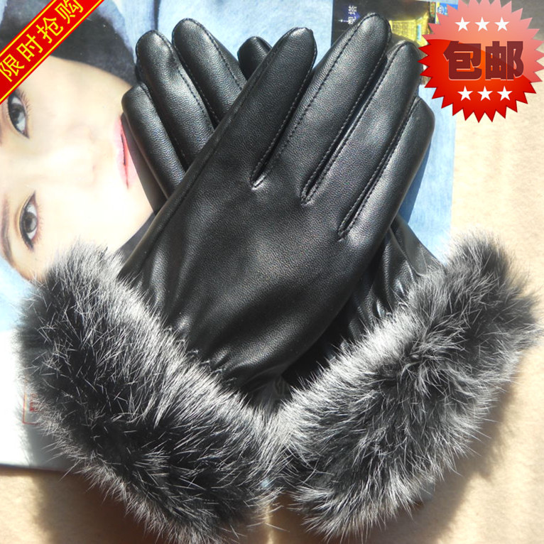 PROMOTION! Free Shipping! Rabbit fur women's gloves winter thermal fashion leather gloves