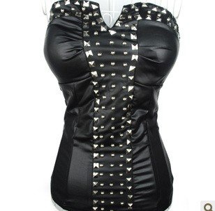 Promotion !!!Free shipping wholesale or retail fashion top Leather Strapless Corset classic leather corset