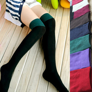 Promotion !! high quality women Solid color thickening stocking  over-the-knee 100% cotton,free shipping