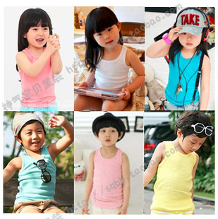 promotion item free shipping 5pcs/lot candy color 100% cotton kids vest unisex baby basic tops